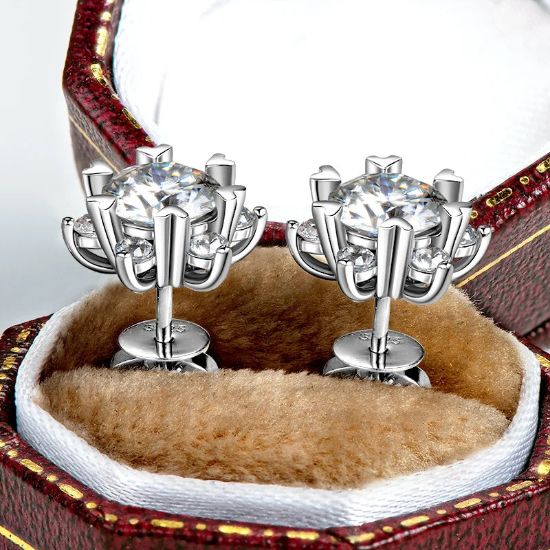 Sterling Silver Moissanite Snowflake Stud Earrings 6-Claw Valentines Gift BandsCo Straps