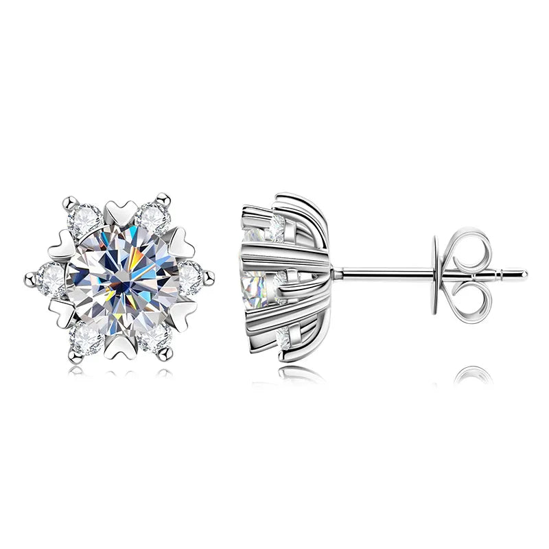 Sterling Silver Moissanite Snowflake Stud Earrings 6-Claw Valentines Gift BandsCo Straps