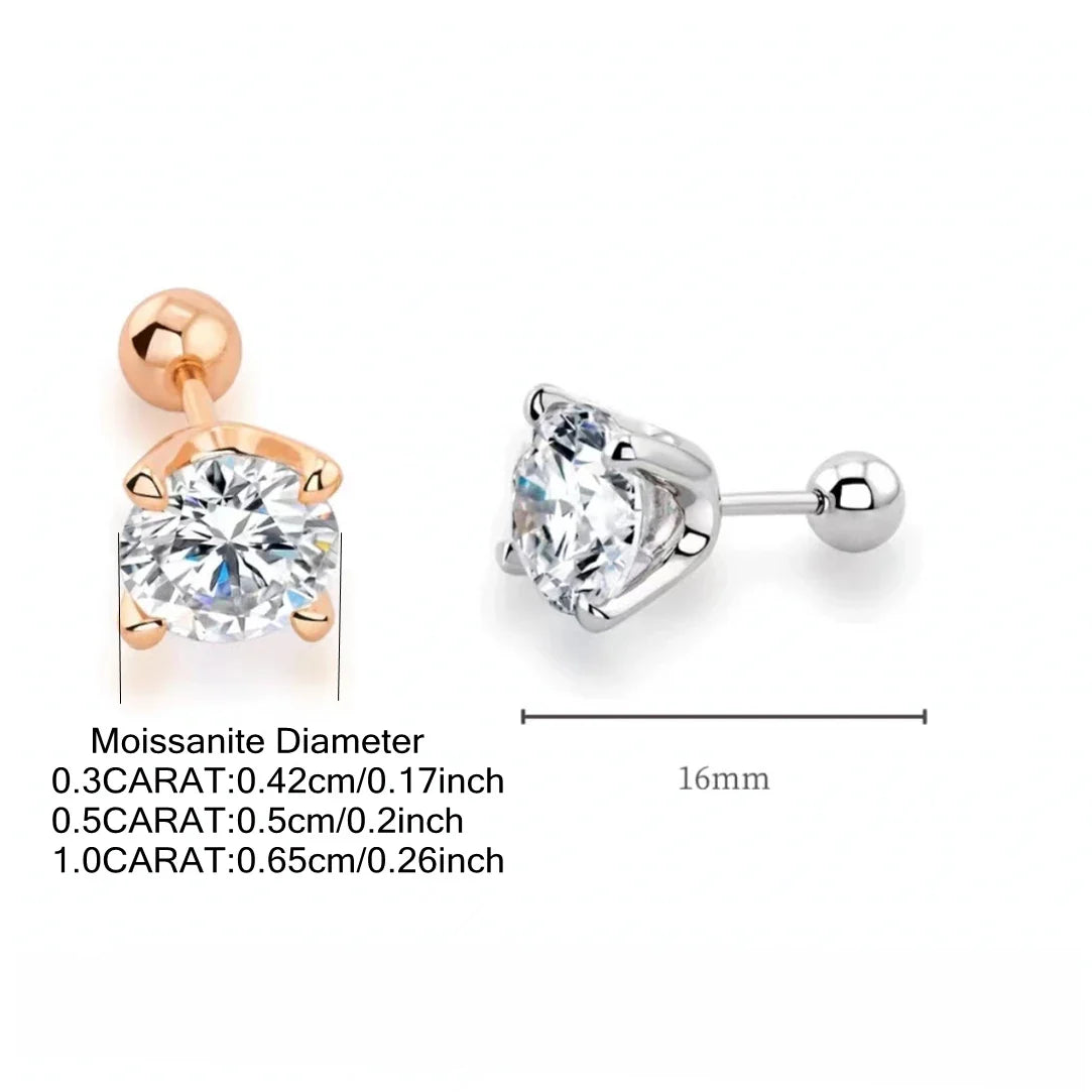 925 Sterling Silver Moissanite Stud Earrings 0.3-1ct Four-Claw Screw Back BandsCo Straps