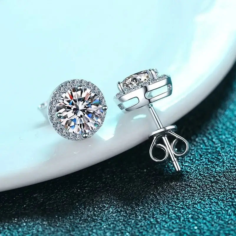 Sterling Silver 0.5 1 2Ct Round Moissanite Stud Earrings For Women BandsCo Straps