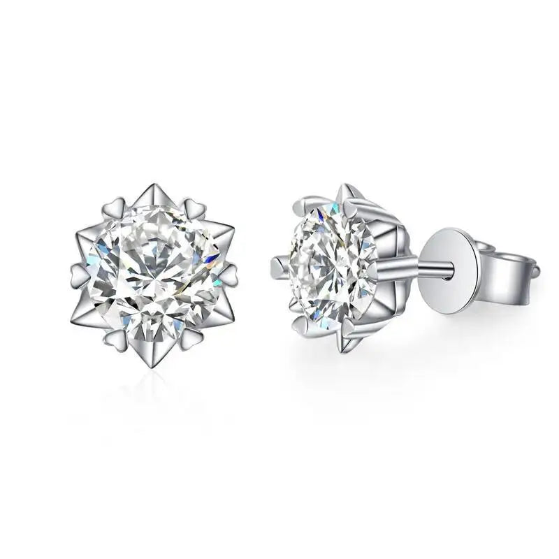 Sterling Silver Moissanite Stud Earrings 1ct 2ct VVS1 Lab Diamond Snowflake BandsCo Straps