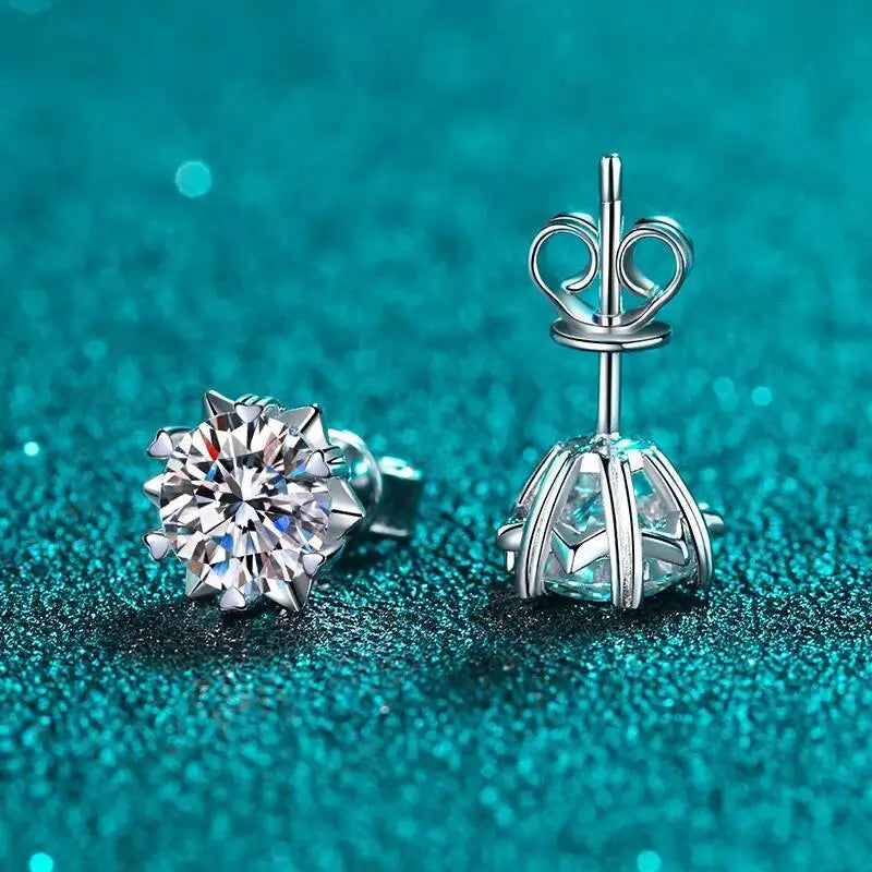 Sterling Silver Moissanite Stud Earrings 1ct 2ct VVS1 Lab Diamond Snowflake BandsCo Straps
