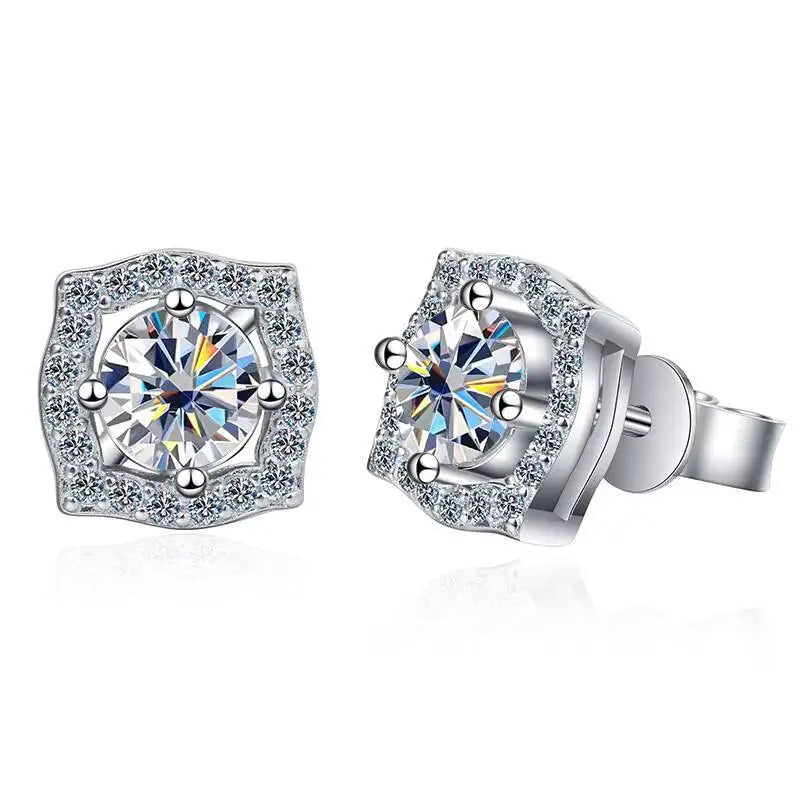 Sterling Silver Moissanite 1ct Stud Earrings Sterling 925 Lab-Created Diamond BandsCo Straps