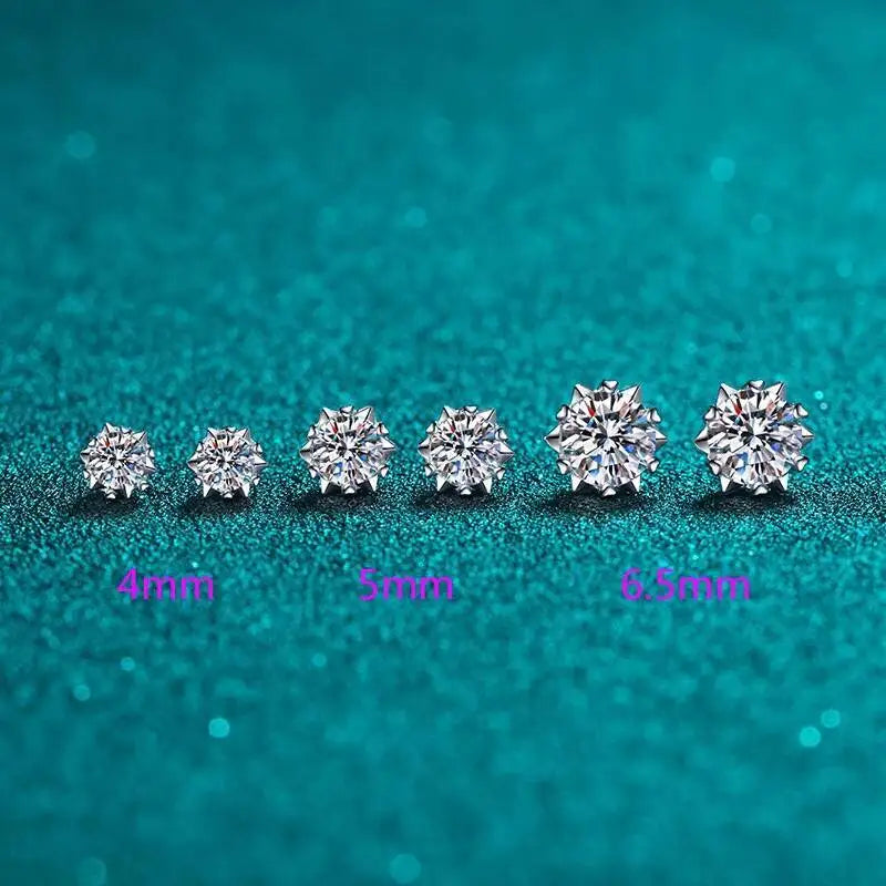 Sterling Silver Moissanite Stud Earrings 1ct 2ct VVS1 Lab Diamond Snowflake BandsCo Straps
