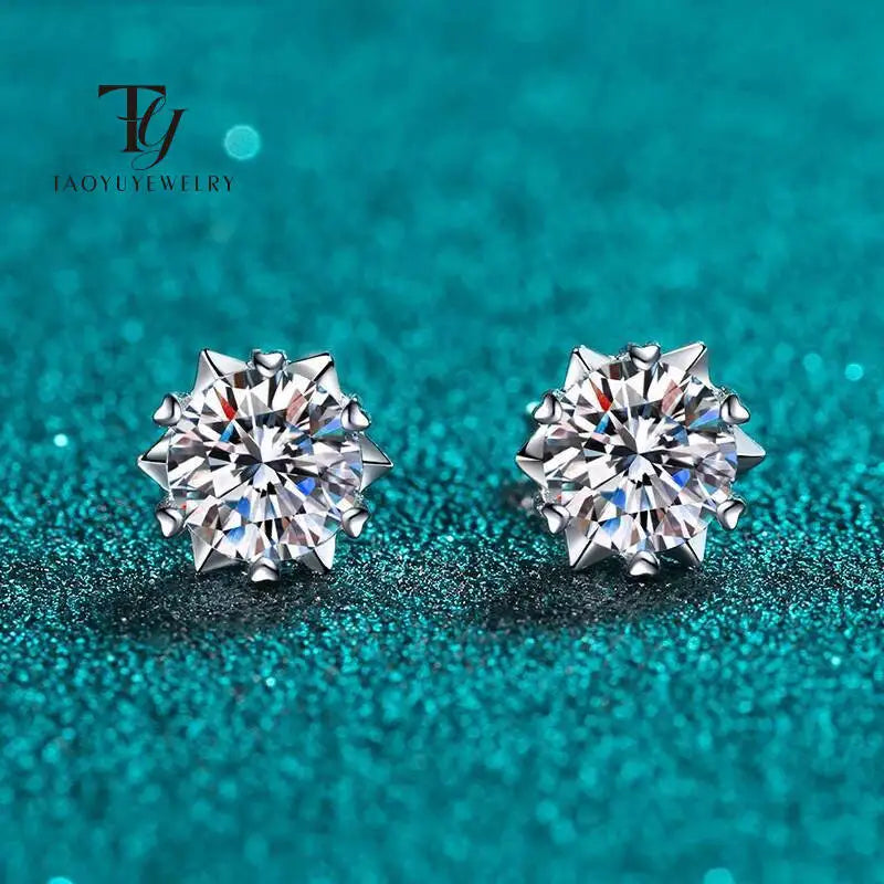 Sterling Silver Moissanite Stud Earrings 1ct 2ct VVS1 Lab Diamond Snowflake BandsCo Straps