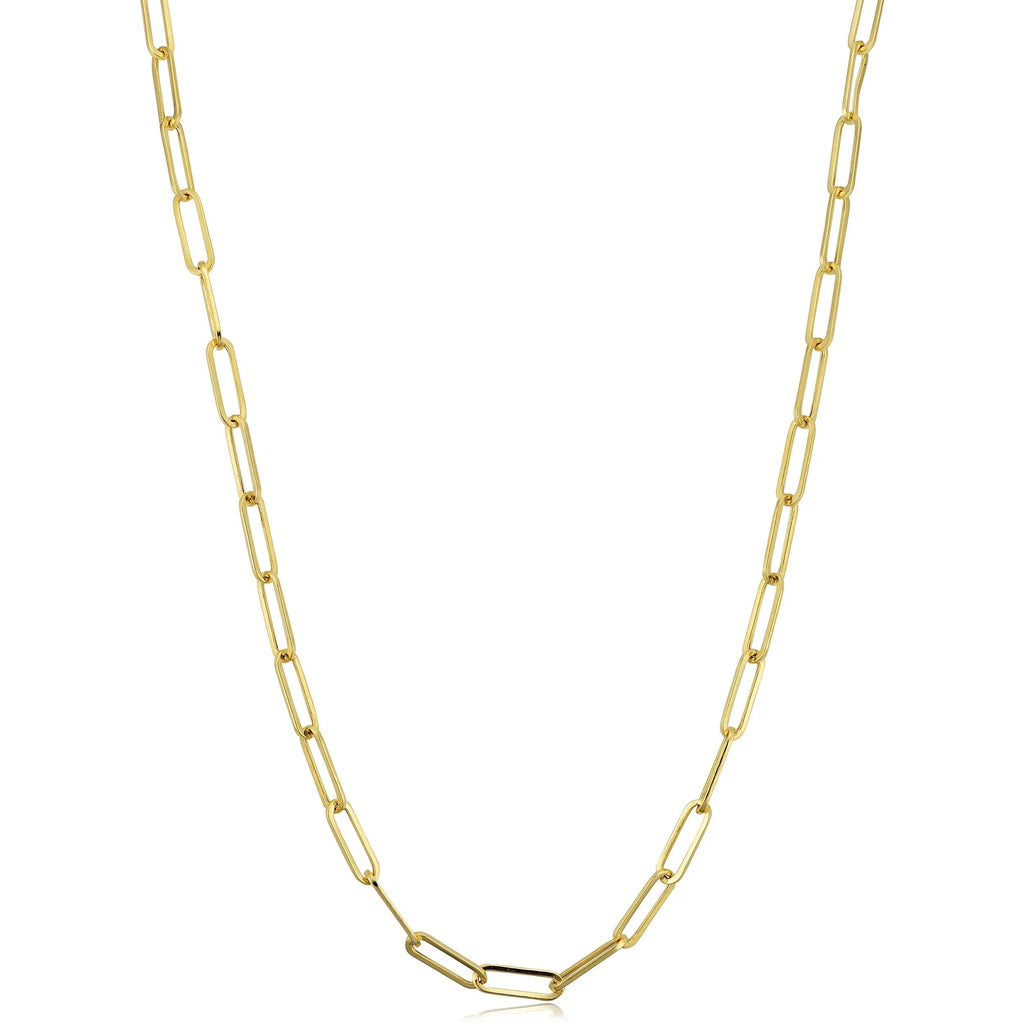 Sterling Silver Paperclip Chain Necklace 18K Gold Plated
