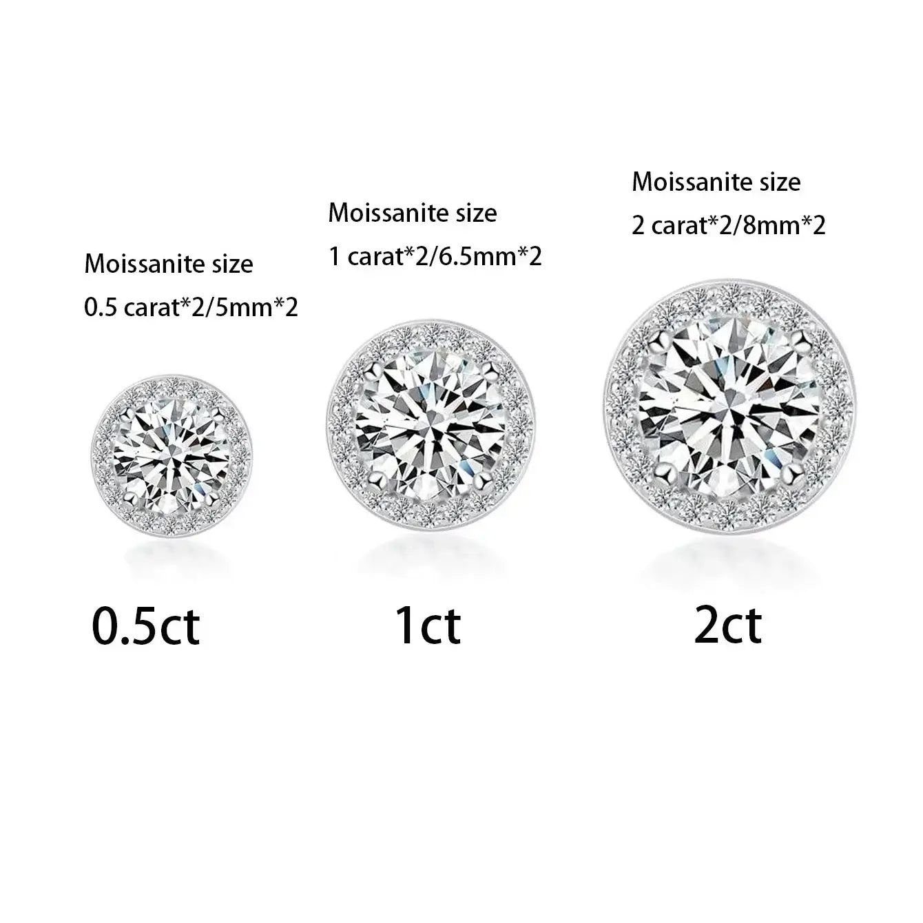 Sterling Silver 0.5 1 2Ct Round Moissanite Stud Earrings For Women BandsCo Straps