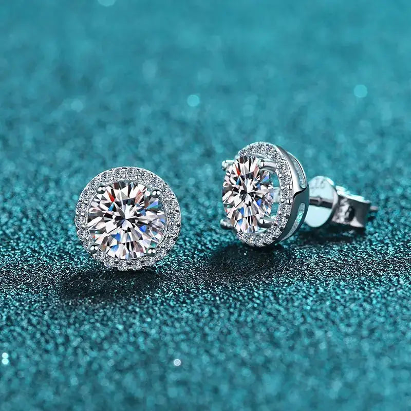 Sterling Silver 0.5 1 2Ct Round Moissanite Stud Earrings For Women BandsCo Straps