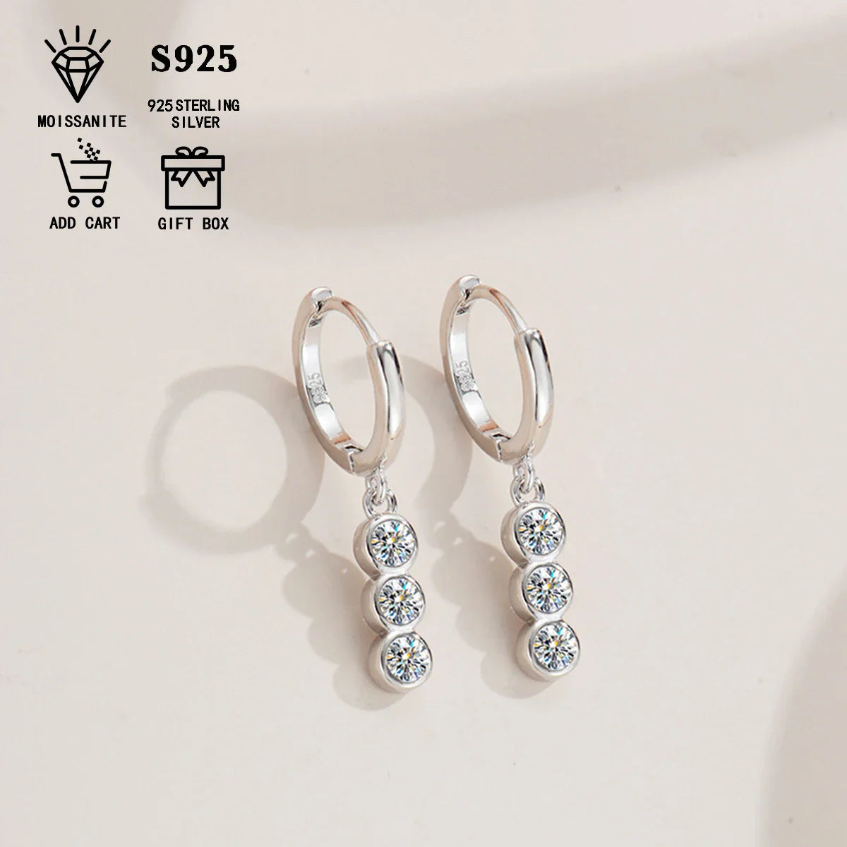 Sterling Silver S925 1.2ct Moissanite Round Stud Earrings For Women BandsCo Straps