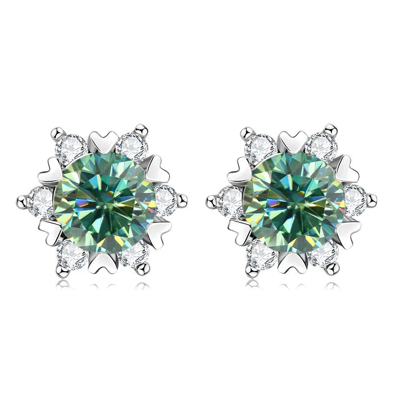 Sterling Silver S925 Moissanite Snowflake Stud Earrings 6-Claw Valentine's BandsCo Straps