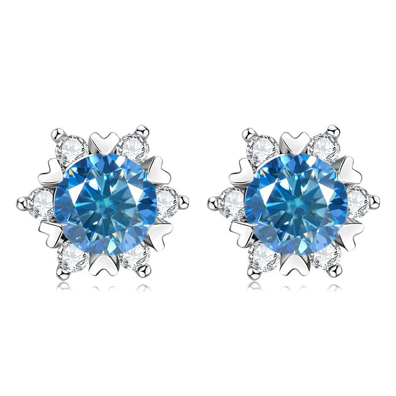 Sterling Silver S925 Moissanite Snowflake Stud Earrings 6-Claw Valentine's BandsCo Straps