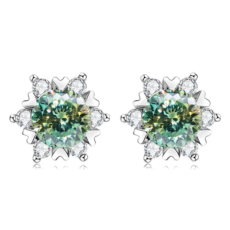 Sterling Silver S925 Moissanite Snowflake Stud Earrings 6-Claw Valentine's BandsCo Straps