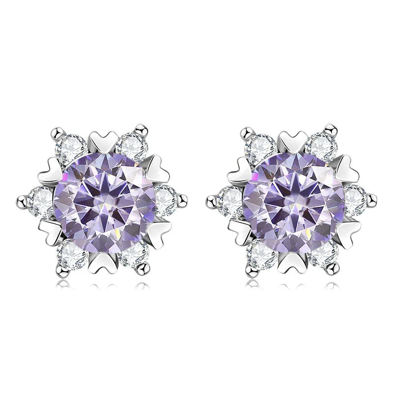 Sterling Silver S925 Moissanite Snowflake Stud Earrings 6-Claw Valentine's BandsCo Straps