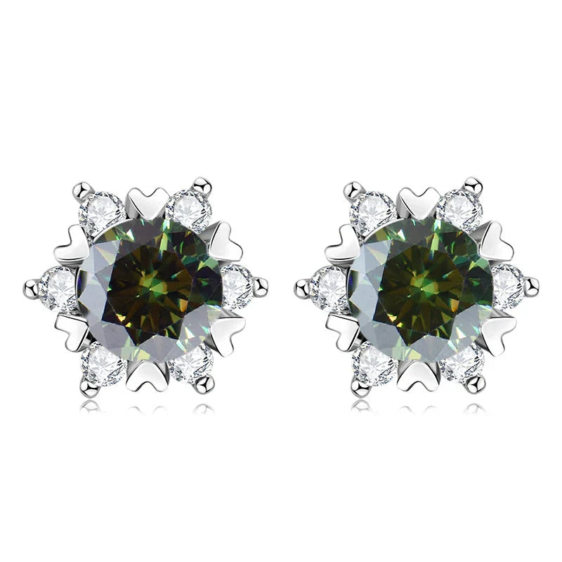 Sterling Silver S925 Moissanite Snowflake Stud Earrings 6-Claw Valentine's BandsCo Straps