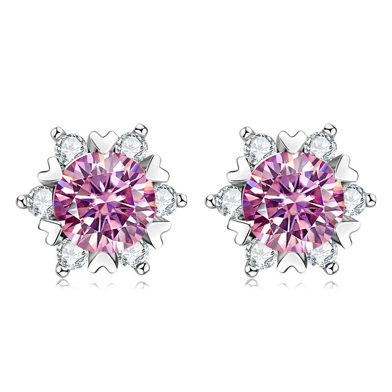 Sterling Silver S925 Moissanite Snowflake Stud Earrings 6-Claw Valentine's BandsCo Straps