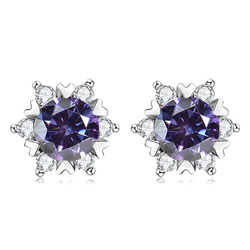Sterling Silver S925 Moissanite Snowflake Stud Earrings 6-Claw Valentine's BandsCo Straps