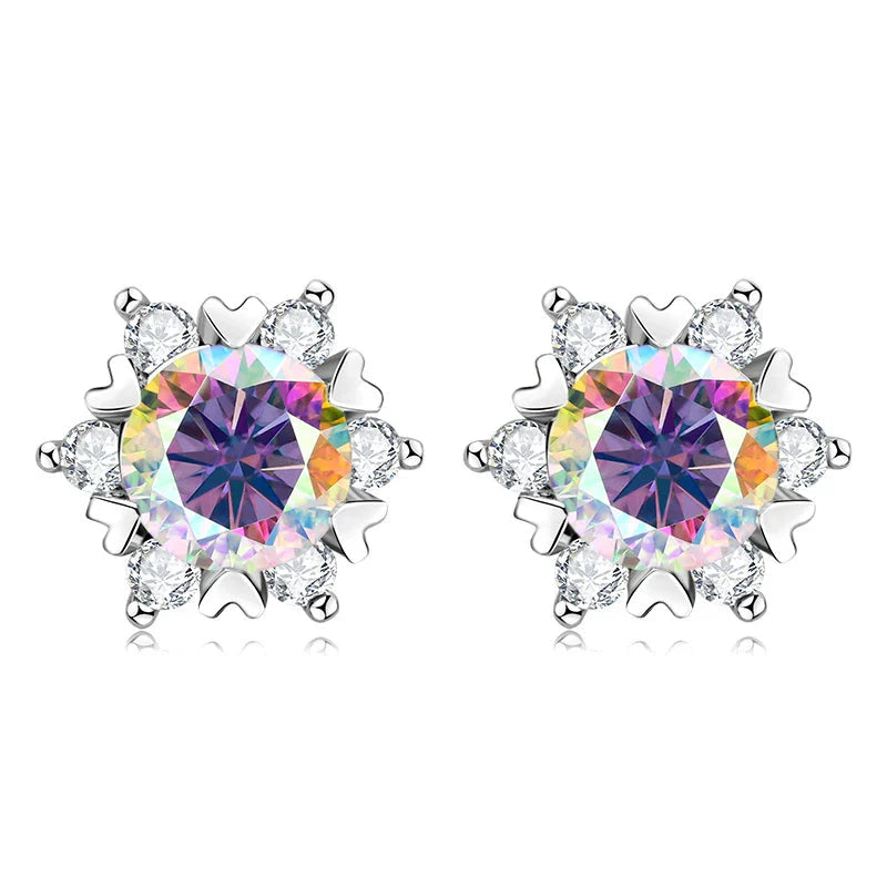 Sterling Silver S925 Moissanite Snowflake Stud Earrings 6-Claw Valentine's BandsCo Straps