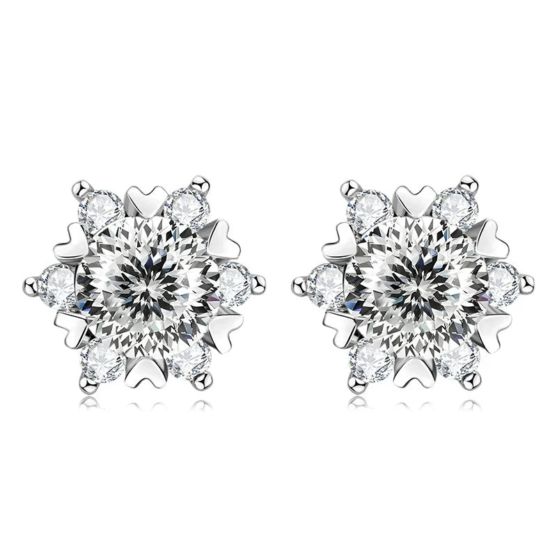 Sterling Silver S925 Moissanite Snowflake Stud Earrings 6-Claw Valentine's BandsCo Straps