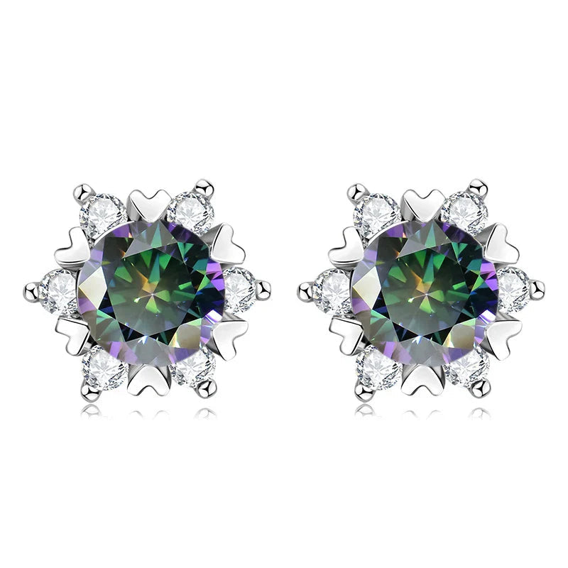 Sterling Silver S925 Moissanite Snowflake Stud Earrings 6-Claw Valentine's BandsCo Straps