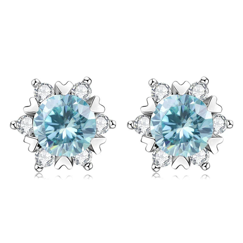 Sterling Silver S925 Moissanite Snowflake Stud Earrings 6-Claw Valentine's BandsCo Straps