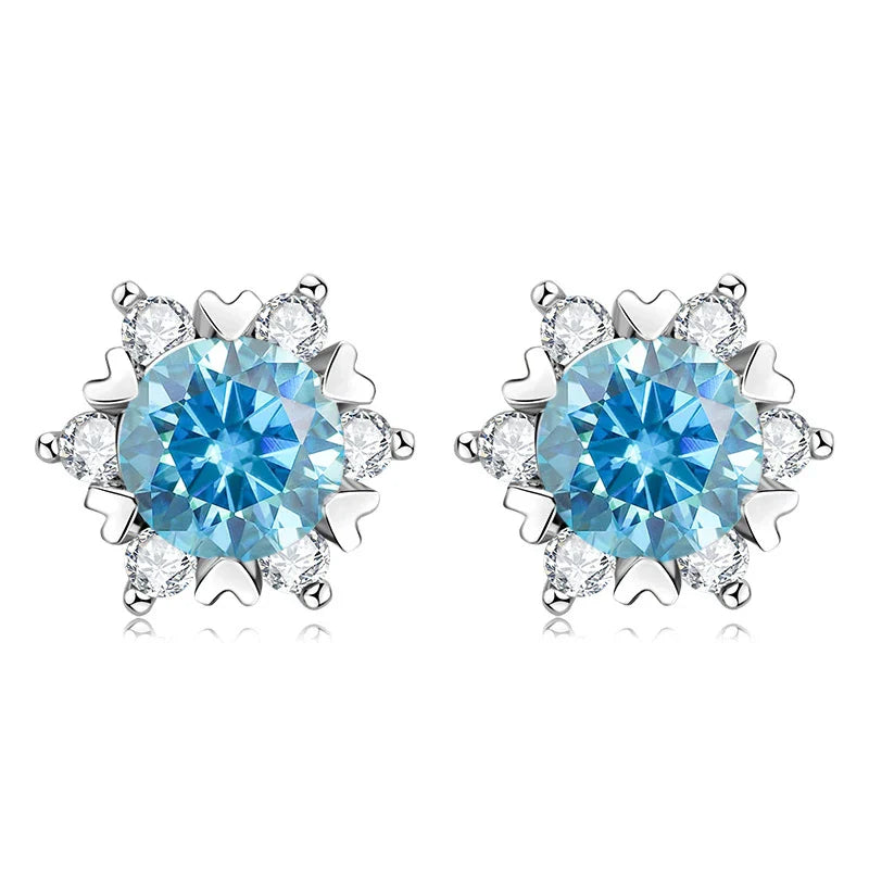Sterling Silver S925 Moissanite Snowflake Stud Earrings 6-Claw Valentine's BandsCo Straps