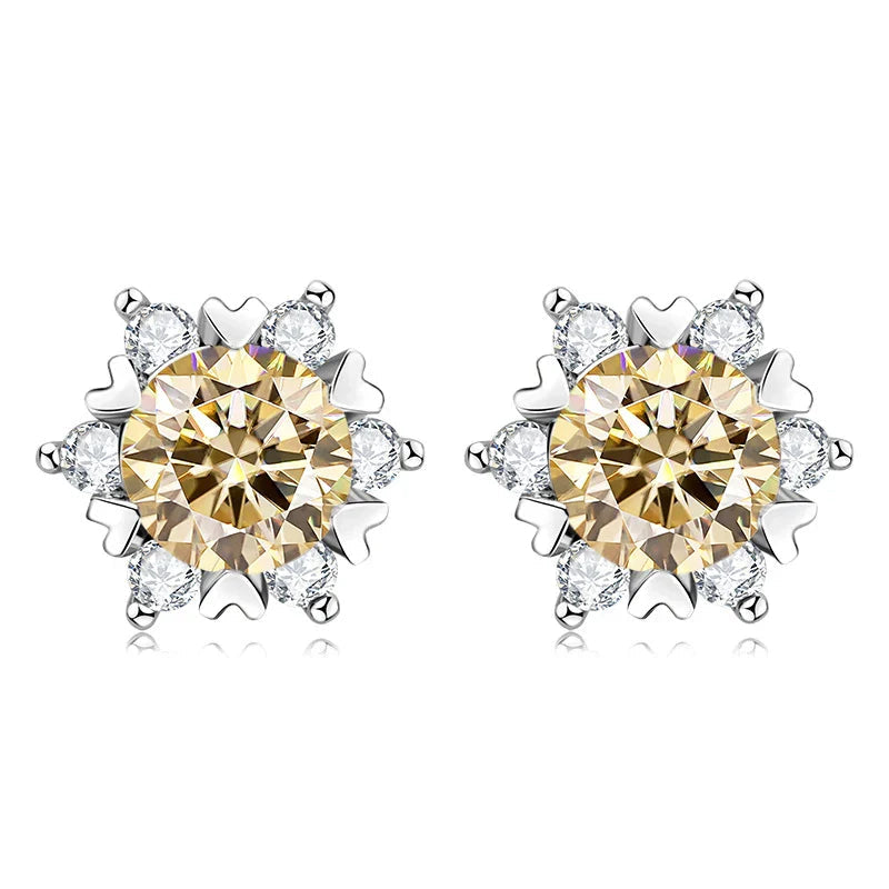 Sterling Silver S925 Moissanite Snowflake Stud Earrings 6-Claw Valentine's BandsCo Straps