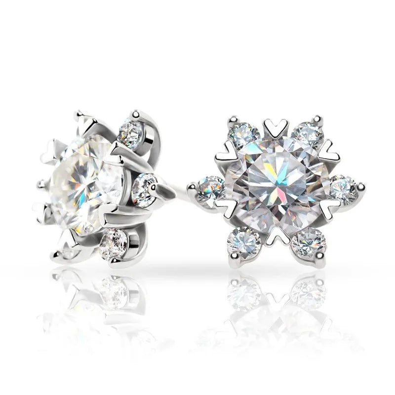 Sterling Silver S925 Moissanite Snowflake Stud Earrings 6-Claw Valentine's BandsCo Straps