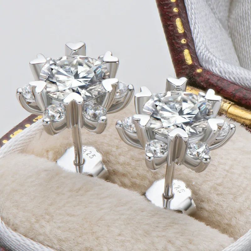 Sterling Silver S925 Moissanite Snowflake Stud Earrings 6-Claw Valentine's BandsCo Straps