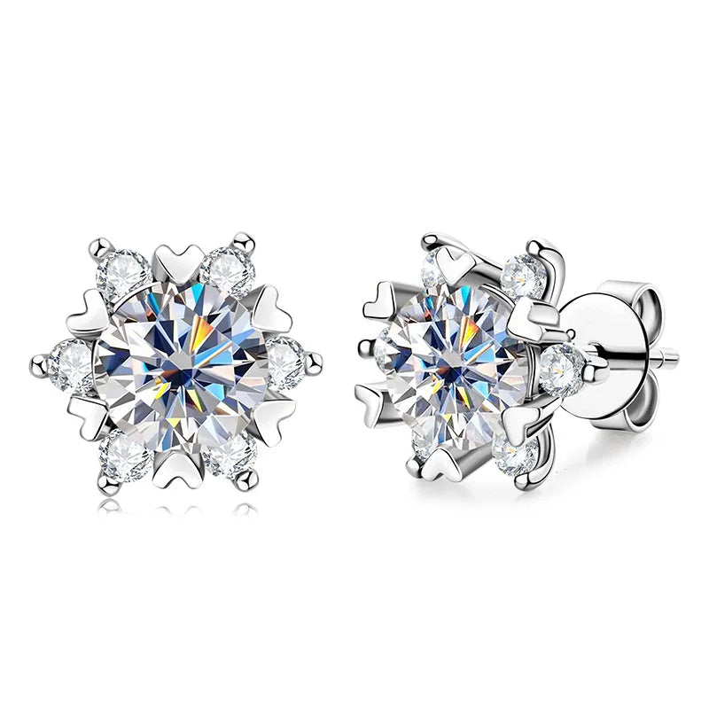 Sterling Silver S925 Moissanite Snowflake Stud Earrings 6-Claw Valentine's BandsCo Straps