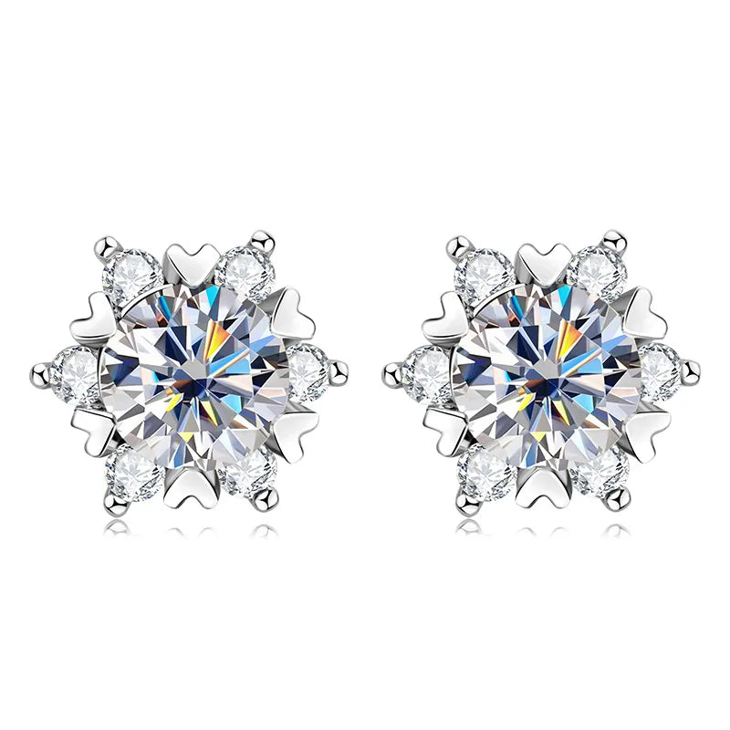 Sterling Silver S925 Moissanite Snowflake Stud Earrings 6-Claw Valentine's BandsCo Straps