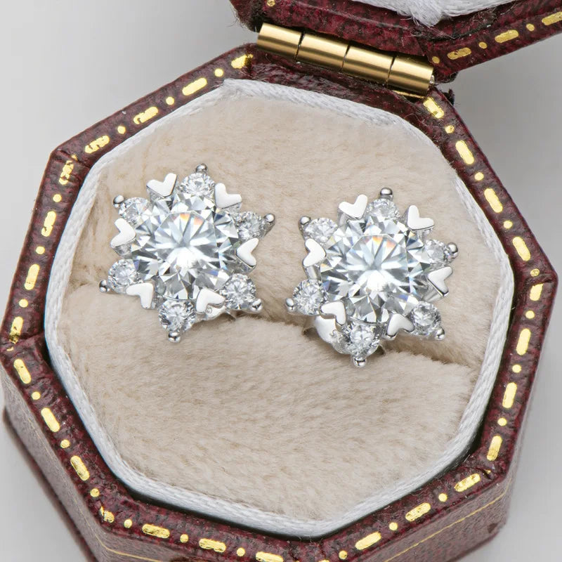 Sterling Silver S925 Moissanite Snowflake Stud Earrings 6-Claw Valentine's BandsCo Straps