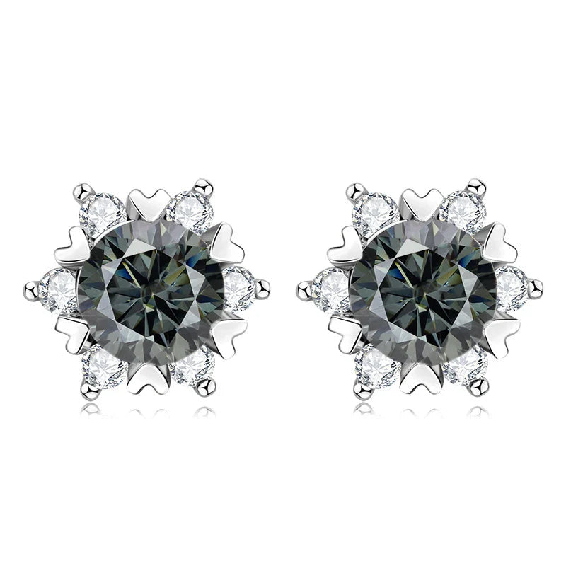 Sterling Silver S925 Moissanite Snowflake Stud Earrings 6-Claw Valentine's BandsCo Straps