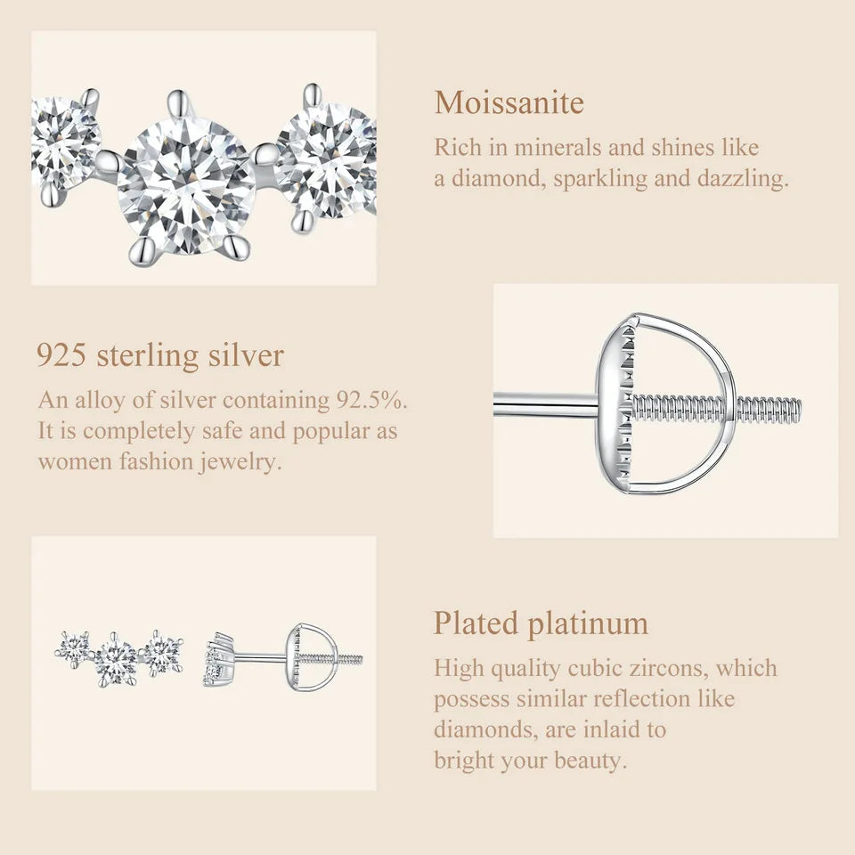 Sterling Silver S925 Moissanite Star Stud Earrings Screw Back Engagement Gift BandsCo Straps