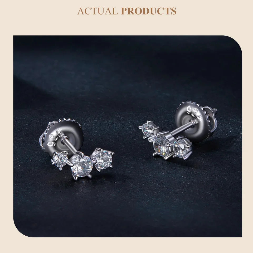 Sterling Silver S925 Moissanite Star Stud Earrings Screw Back Engagement Gift BandsCo Straps