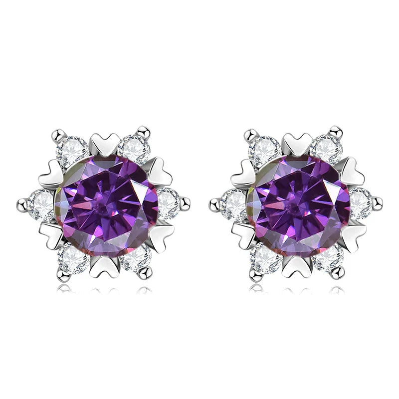 Sterling Silver S925 Moissanite Snowflake Stud Earrings 6-Claw Valentine's BandsCo Straps
