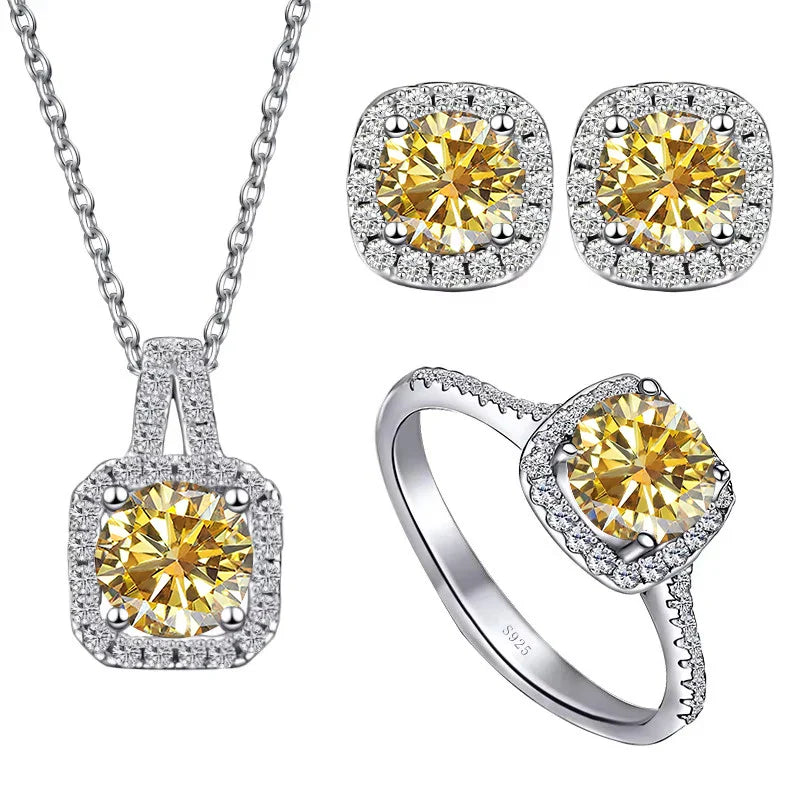Sterling Silver 3-Piece Moissanite Jewelry Set - 1ct Necklace Ring Earrings BandsCo Straps