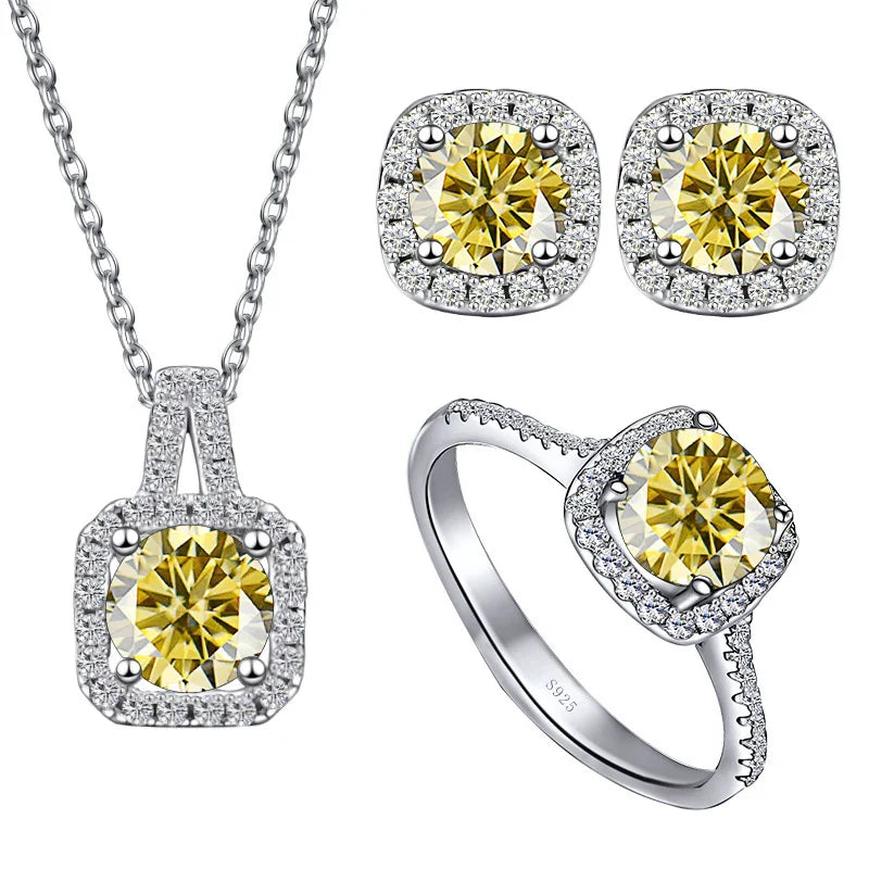 Sterling Silver 3-Piece Moissanite Jewelry Set - 1ct Necklace Ring Earrings BandsCo Straps