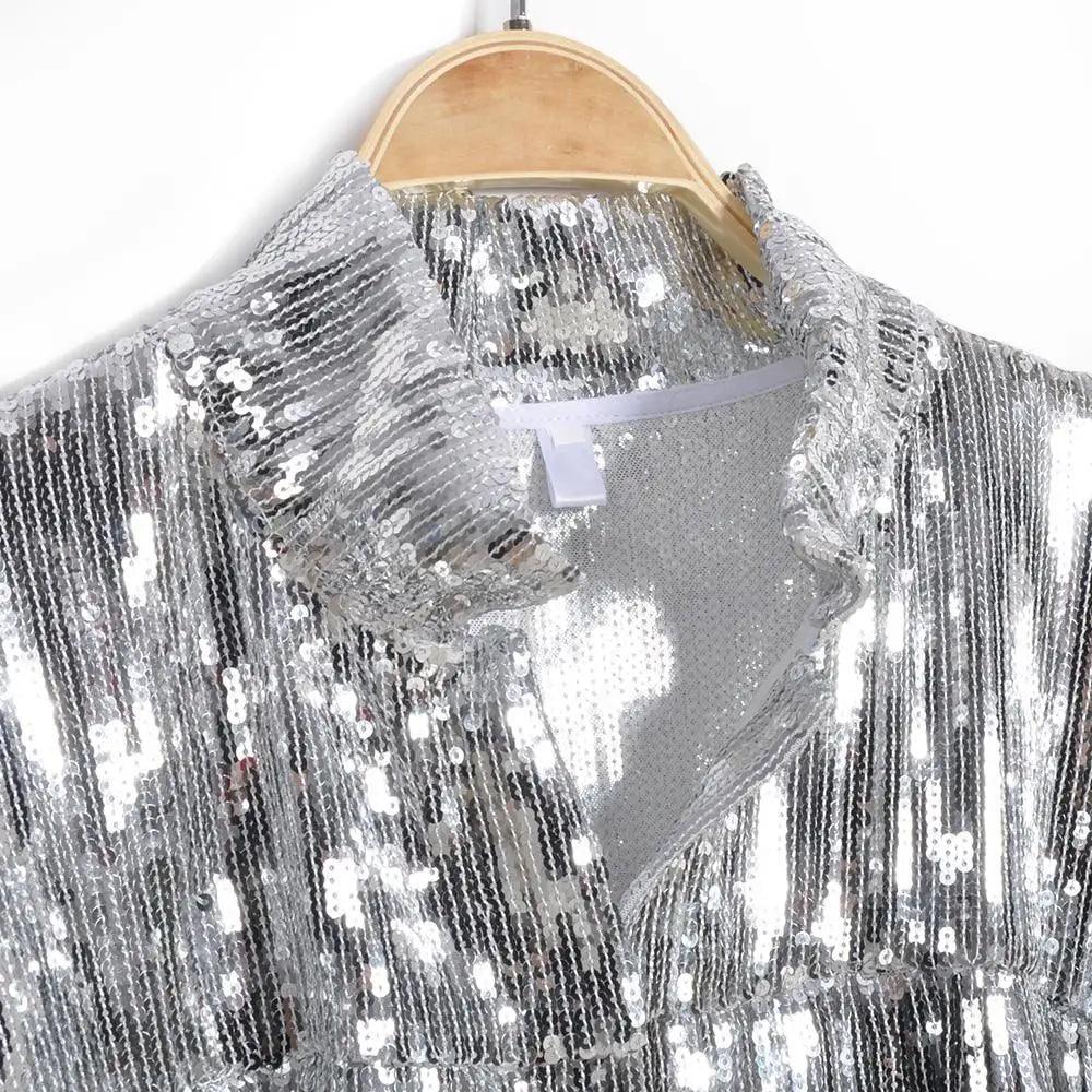 Sterlling Women's Tassel Sequin Jacket Autumn Winter Streewear Rock Stylish Long-sleeved Silver Reflective Jacket Women Outwear Tops Stevvex
