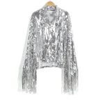 Sterlling Women's Tassel Sequin Jacket Autumn Winter Streewear Rock Stylish Long-sleeved Silver Reflective Jacket Women Outwear Tops Stevvex