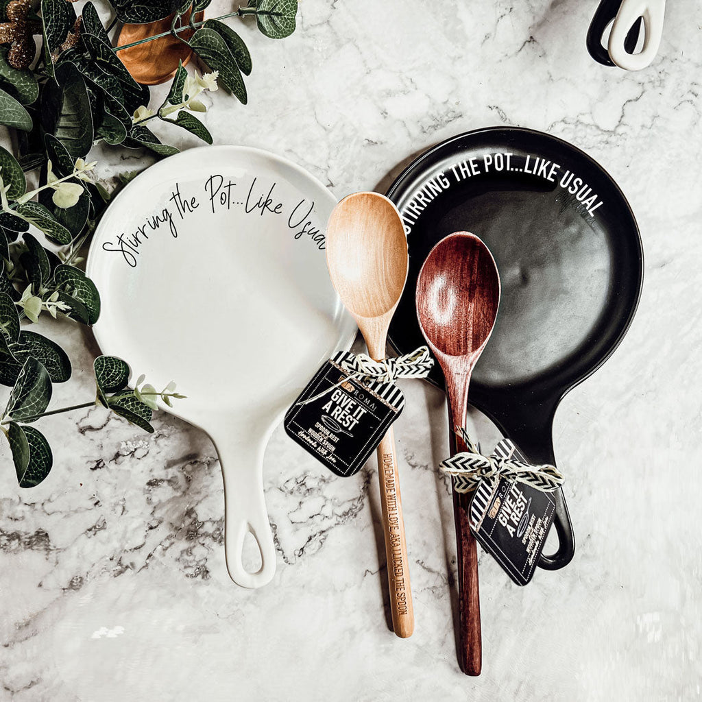 Spoon Rest And Wooden Spoon Set Custom Color Quote Choice Kitchen Gift BandsCo Straps