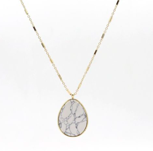 Stone Pendant Necklace Gold Teardrop Turquoise Marble