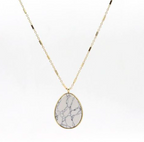 Stone Pendant Necklace Gold Teardrop Turquoise Marble