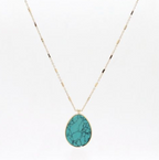 Stone Pendant Necklace Gold Teardrop Turquoise Marble