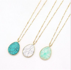 Stone Pendant Necklace Gold Teardrop Turquoise Marble