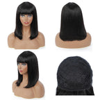 Straight Bob Human Hair Wigs With Bangs Short Brazilian Human Hair Bob Wigs For Woman No Lace Full Machine Made Human Hair Wigs For Black Women Gifts for Girlfriends Stevvex
