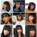 Straight Bob Human Hair Wigs With Bangs Short Brazilian Human Hair Bob Wigs For Woman No Lace Full Machine Made Human Hair Wigs For Black Women Gifts for Girlfriends Stevvex