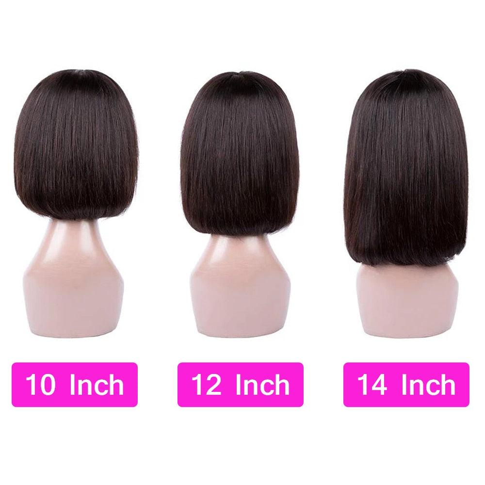 Straight Bob Human Hair Wigs With Bangs Short Brazilian Human Hair Bob Wigs For Woman No Lace Full Machine Made Human Hair Wigs For Black Women Gifts for Girlfriends Stevvex
