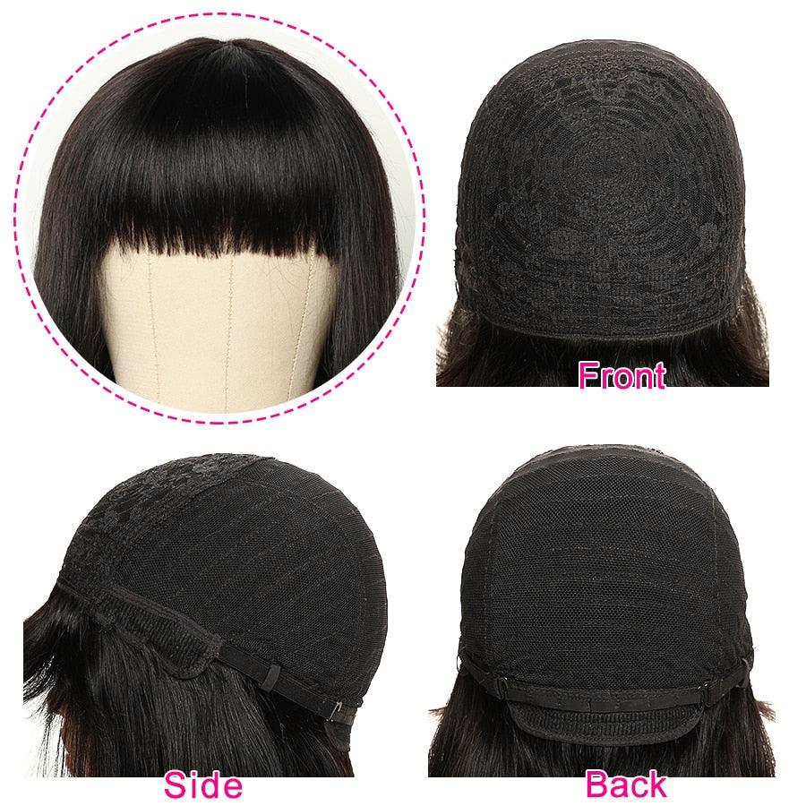 Straight Bob Human Hair Wigs With Bangs Short Brazilian Human Hair Bob Wigs For Woman No Lace Full Machine Made Human Hair Wigs For Black Women Gifts for Girlfriends Stevvex