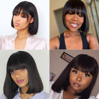 Straight Bob Human Hair Wigs With Bangs Short Brazilian Human Hair Bob Wigs For Woman No Lace Full Machine Made Human Hair Wigs For Black Women Gifts for Girlfriends Stevvex