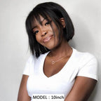 Straight Bob Human Hair Wigs With Bangs Short Brazilian Human Hair Bob Wigs For Woman No Lace Full Machine Made Human Hair Wigs For Black Women Gifts for Girlfriends Stevvex